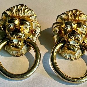 Vintage Pauline Rader Door Knocker  Lion Head Clip On Earrings